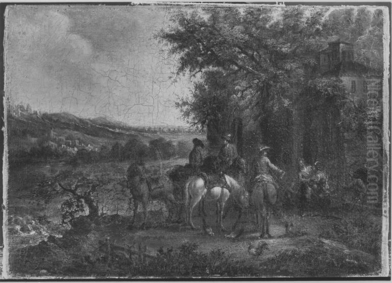 Halt vor einer Schenke Oil Painting by Philips Wouwerman