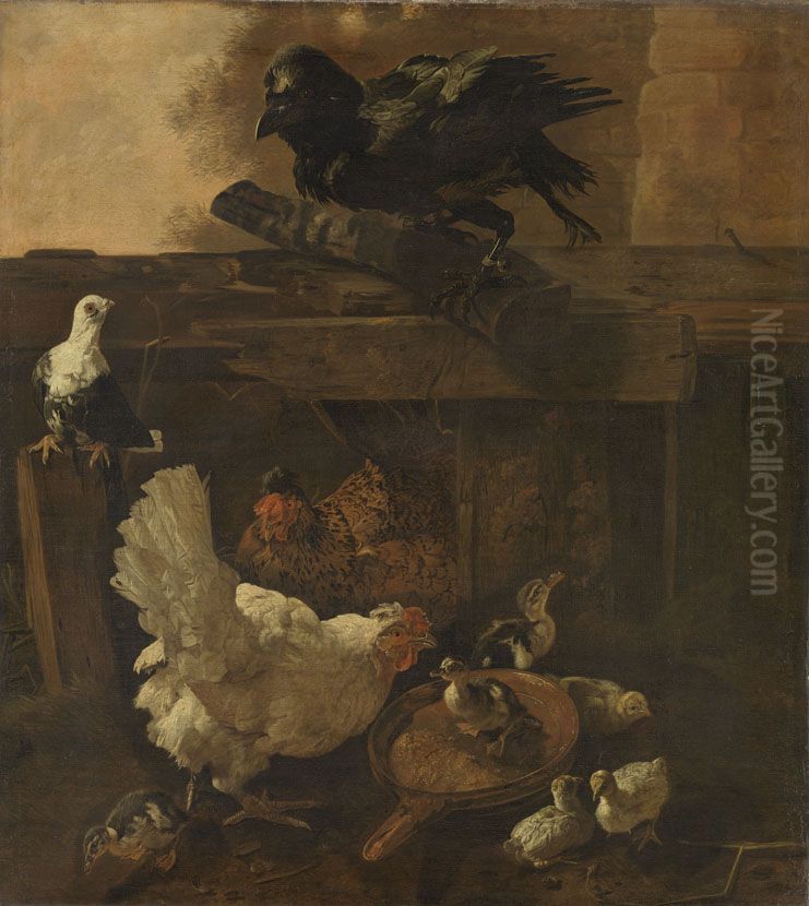 Chicken Yard Oil Painting by Jacomo Victors