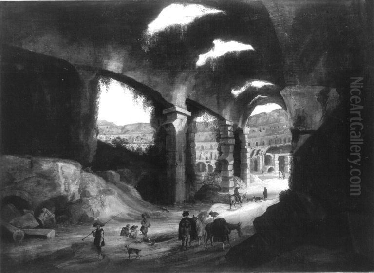 Innenansicht des Kolosseums in Rom Oil Painting by Willem van Nieulandt II