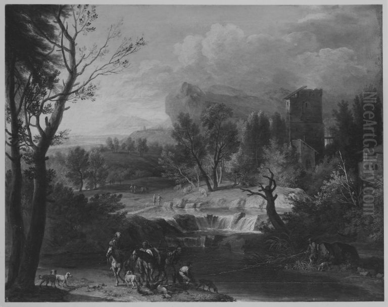Gebirgslandschaft mit Turm Oil Painting by Franz Joachim Beich
