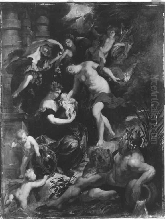 Geburt der Maria de Medici (Kopie nach dem Medici-Zyklus) Oil Painting by (studio of) Rubens, Peter Paul