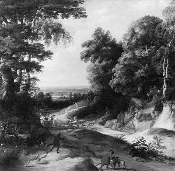 Landschaft mit Hirschjagd Oil Painting by Jacques d'Arthois