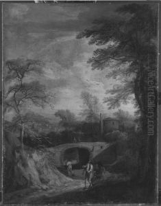 Italienische Abendlandschaft mit Brucke