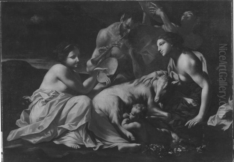 Jupiter als Kind, von der Ziege Amalthea genahrt Oil Painting by Carlo Cignani