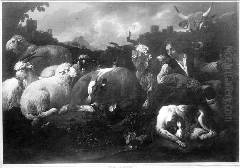 Ruhende Herde mit Hirten Oil Painting by Philipp Peter Roos