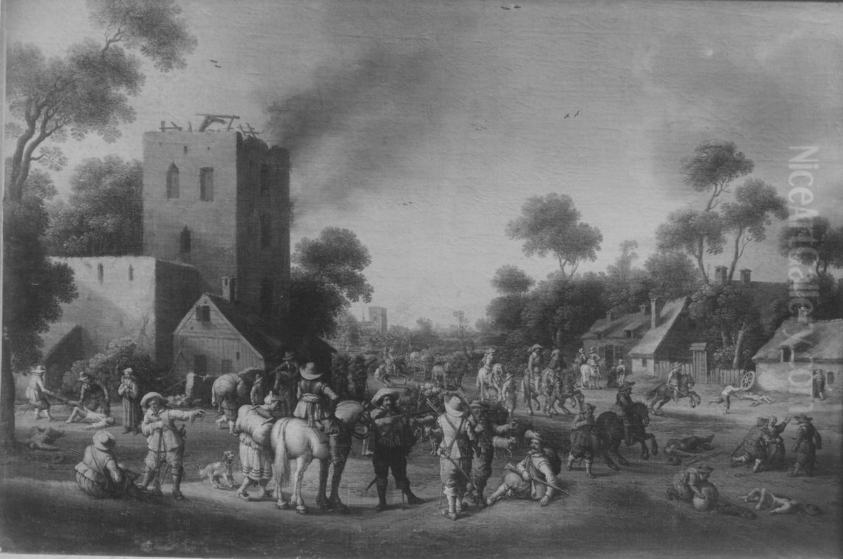 Dorfplunderung Oil Painting by Joost Cornelisz Droochsloot
