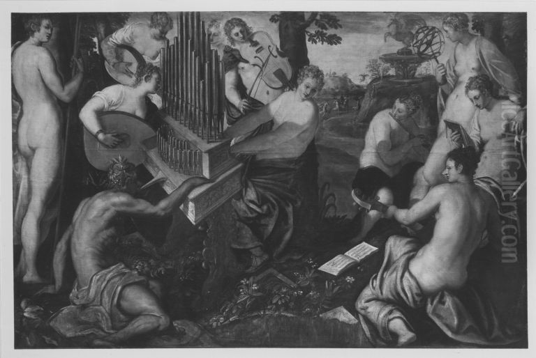 Apollo und die Musen Oil Painting by Domenico Tintoretto