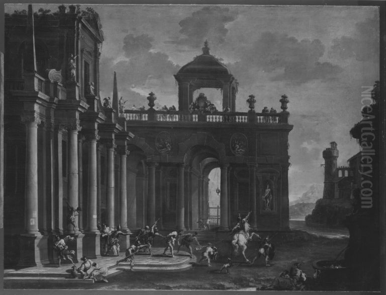 Architekturbild mit der Gefangennahme Simsons Oil Painting by Alessandro Magnasco