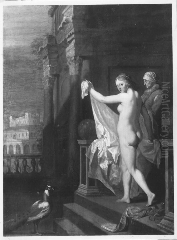 Bathseba Oil Painting by Cornelius van Poelenburgh