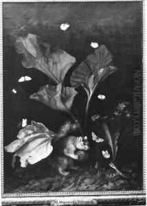 Blumenstillleben mit Schmetterlingen, Eichhornchen und Schlange