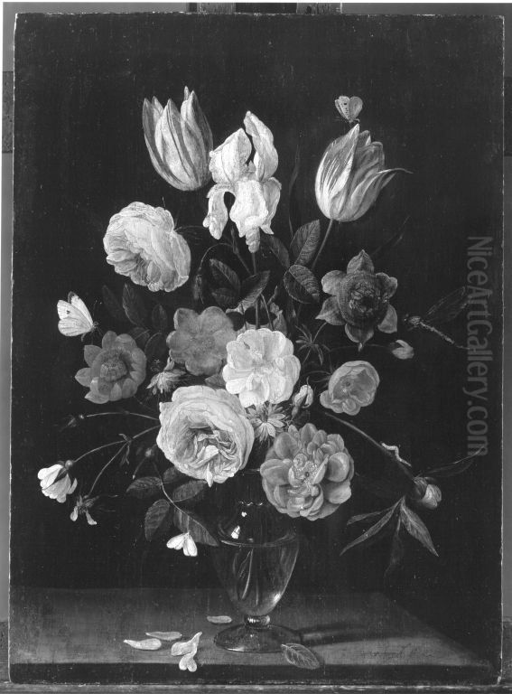 Blumenstrauss in einer Glasvase Oil Painting by Jan van, the Younger Kessel