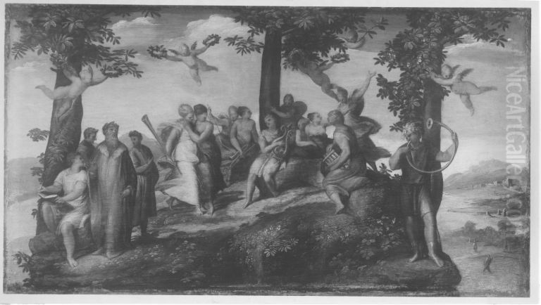 Der Parnass Oil Painting by Andrea Schiavone