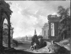 Flusslandschaft mit Ruinen