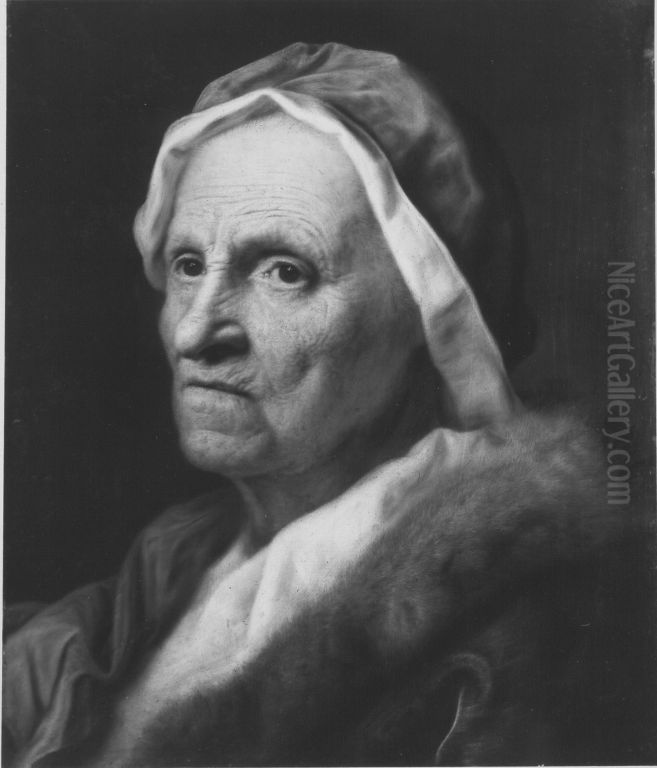 Portrait of an old woman with fur Oil Painting by Balthasar Denner