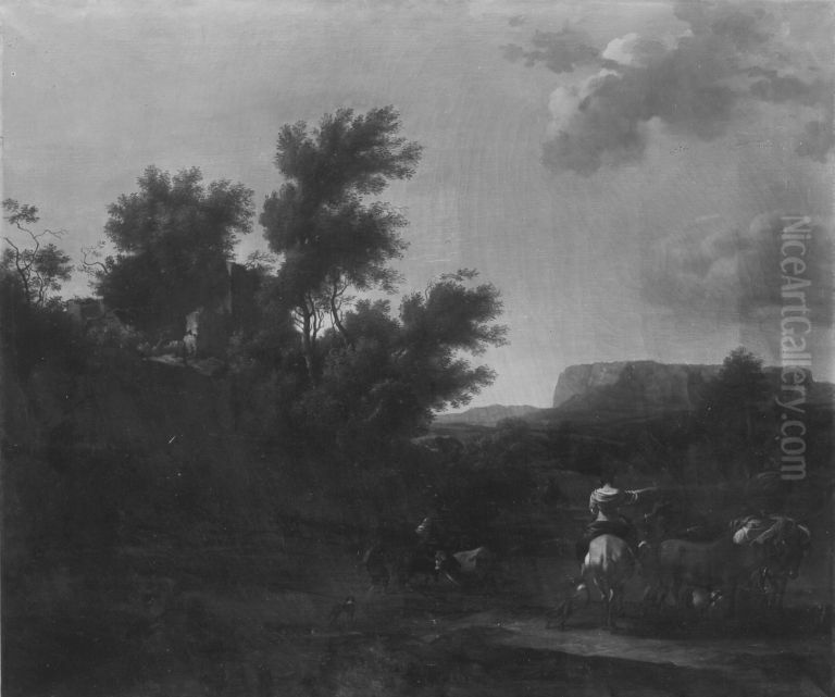 Italianate Landscape with Cattle and Shepherds Oil Painting by Nicolaes Pieterszoon Berchem