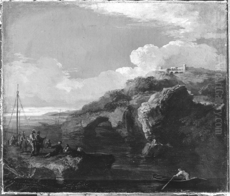 Kustenlandschaft mit Schloss Oil Painting by Salvator Rosa