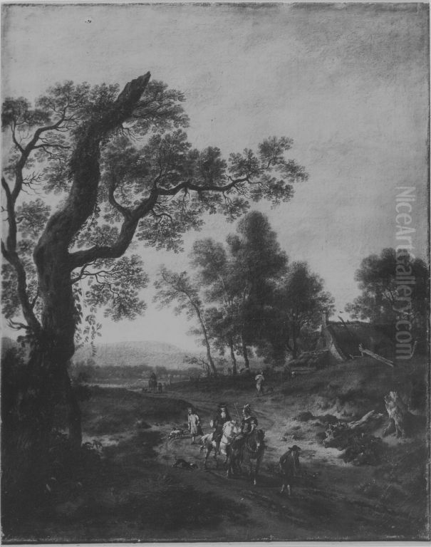 Landschaft mit Jagdgesellschaft Oil Painting by Jan Wijnants