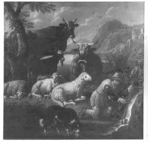 Landschaft mit Vieh und Hirt