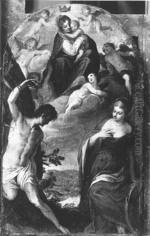 Maria mit Kind und den hll. Sebastian und Katharina Oil Painting by Hans Rottenhammer
