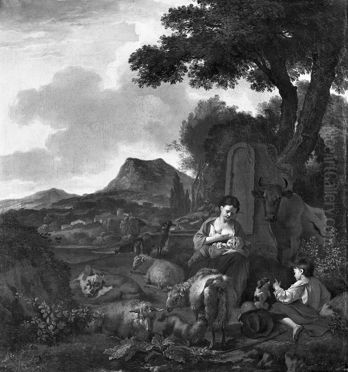 Mutter, Kind und eine Herde in der Landschaft Oil Painting by Nicolaes Pieterszoon Berchem