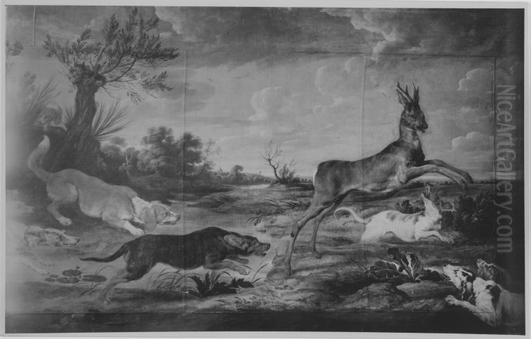 Rehbock von Hunden verfolgt Oil Painting by Paul de Vos