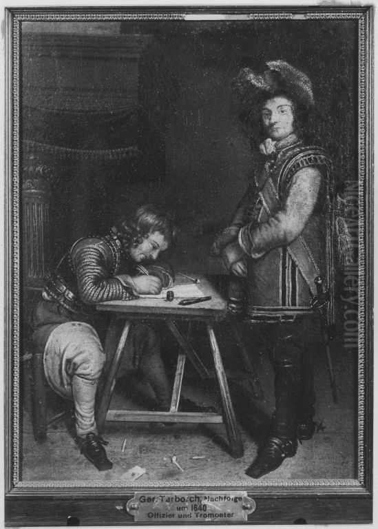 Offizier und Trompeter Oil Painting by Gerard Ter Borch
