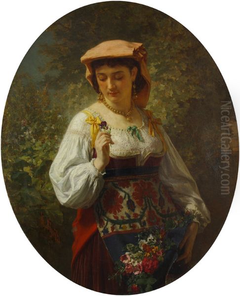 Portrait of a Italian woman Oil Painting by Carl Huns