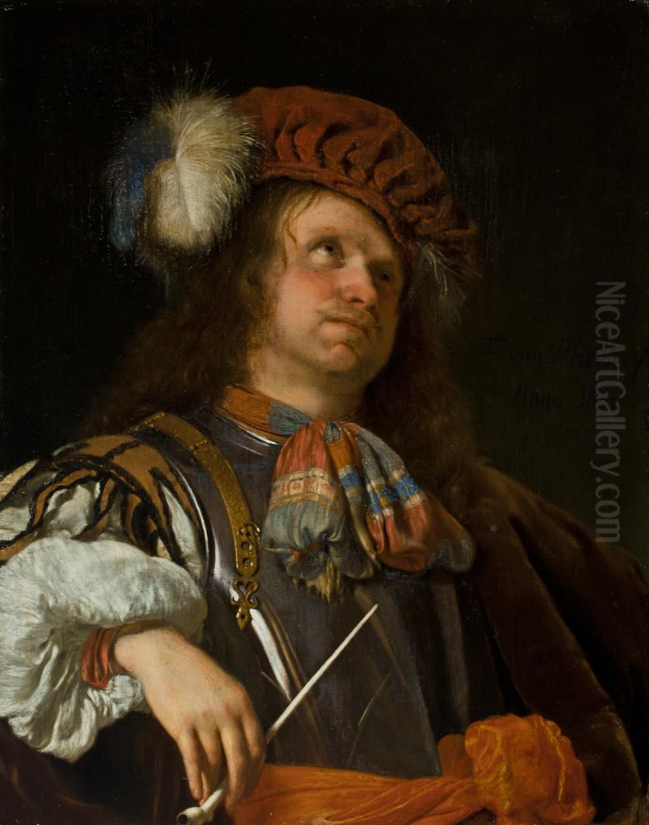 A Soldier Smoking a Pipe Oil Painting by Frans van Mieris