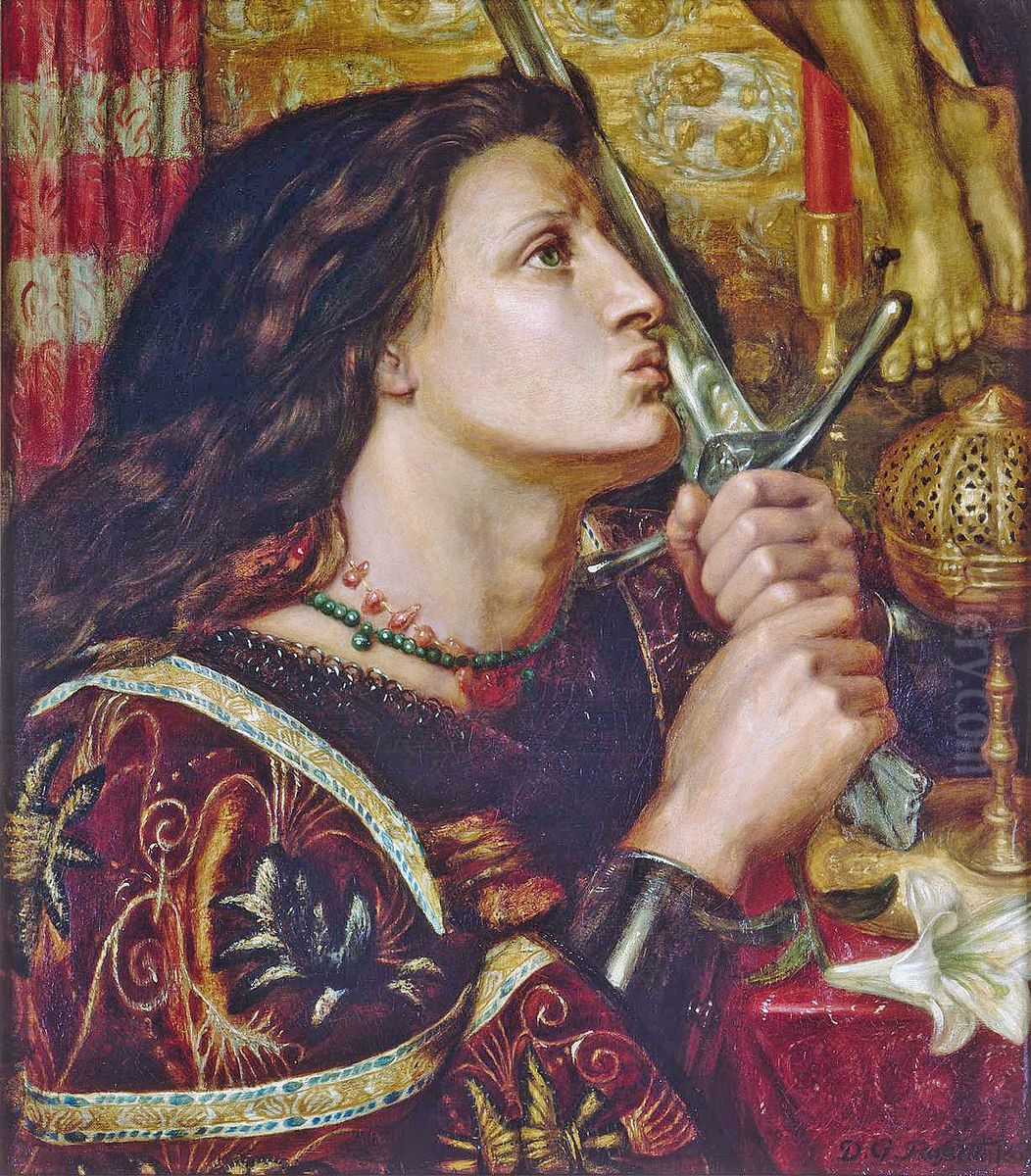 Joan of Arc Kissing the Sword of Deliverance Oil Painting by Dante Gabriel Rossetti