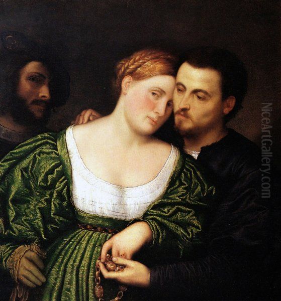 Venetian Lovers Oil Painting by Paris Bordone