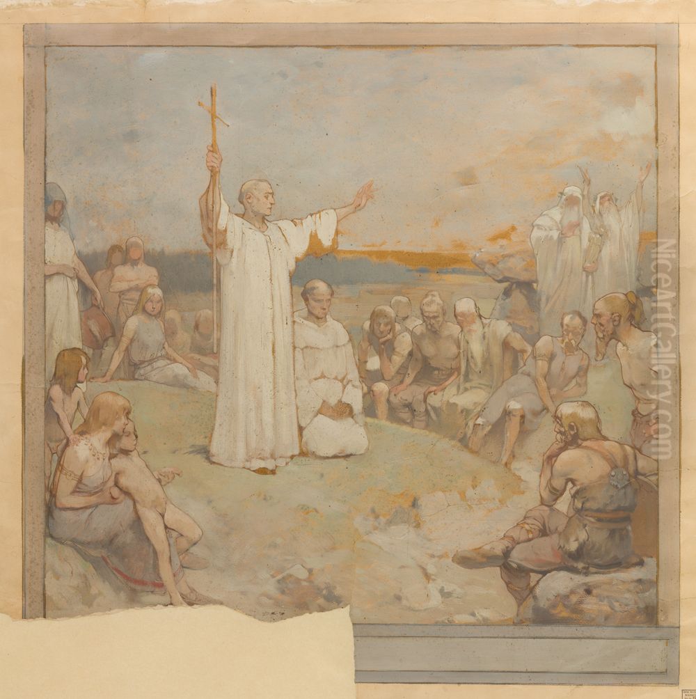 Design for Willibrord Preaching to the Frisians Oil Painting by George Sturm
