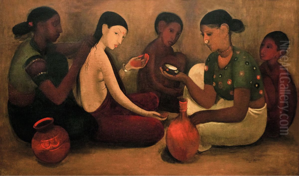 Bride's Toilet Oil Painting by Amrita Sher-Gil