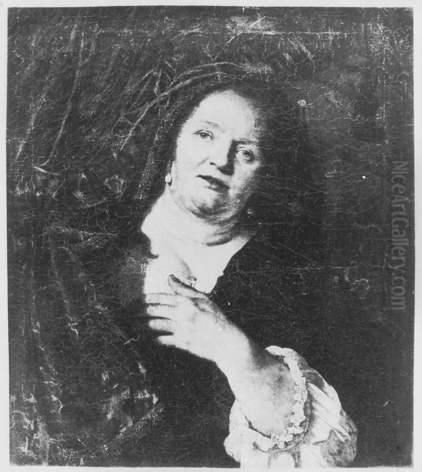 Frau hinter einem grunen Vorhang Oil Painting by Bartholomeus Van Der Helst