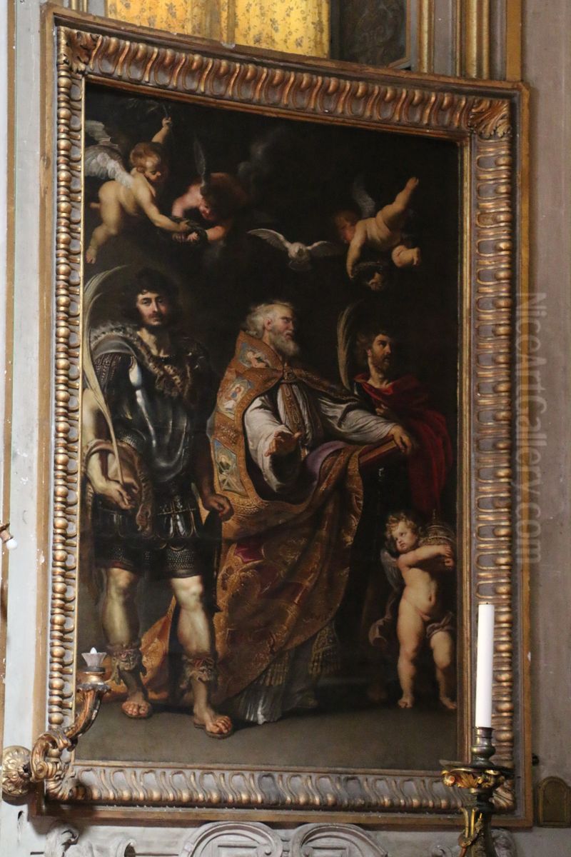 Sts Gregory, Maurus and Papianus Oil Painting by (studio of) Rubens, Peter Paul