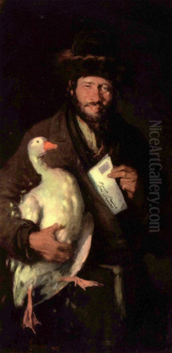 Jude mit Gans Oil Painting by Nicolae Grigorescu