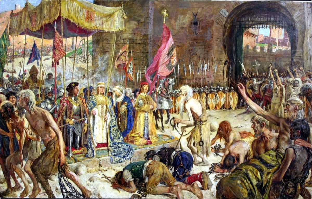 Liberacion de los cautivos de Malaga por los Reyes Catolicos Oil Painting by Jose Moreno Carbonero