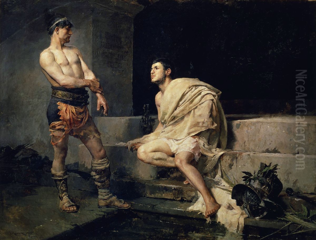 Gladiadores despues del combate Oil Painting by Jose Moreno Carbonero
