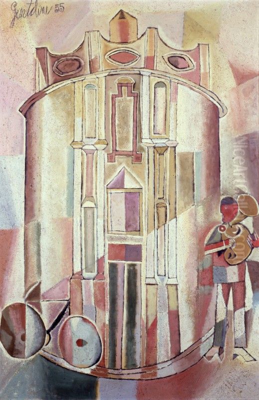 Cathedral with trumpet player Oil Painting by Franco Gentilini