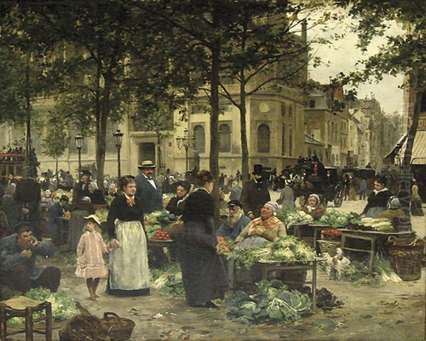 The vegetable market in Paris Oil Painting by Ludek Marold