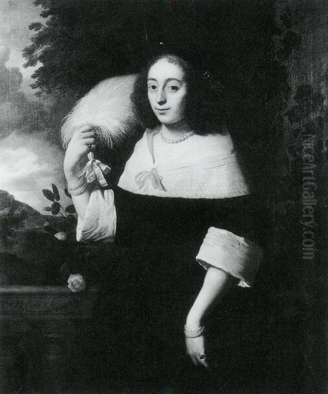 Portrait of a Lady with a Feather Oil Painting by Bartholomeus Van Der Helst