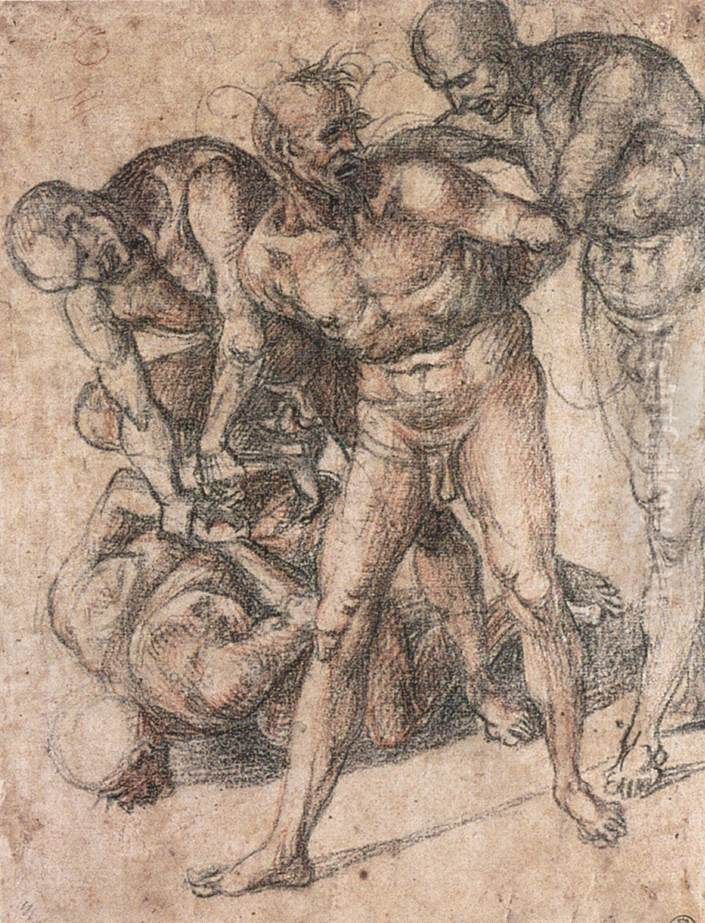 Studie zu vier nackten Mannern Oil Painting by Luca Signorelli