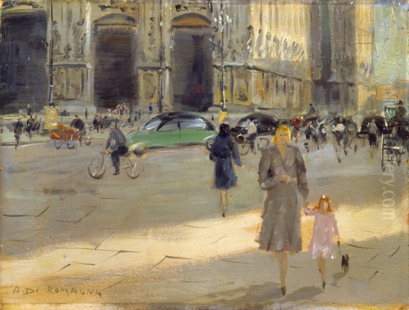 Piazza del Duomo a Milano Oil Painting by Alfredo Di Romagna