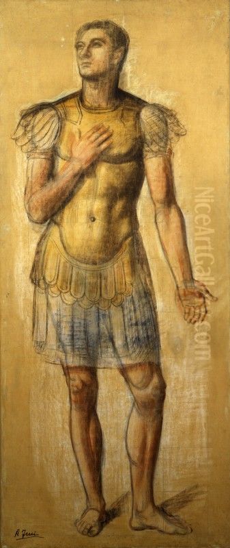 Soldato romano (studio) Oil Painting by Achille Funi