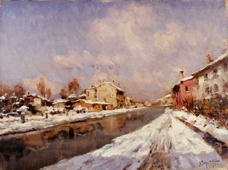 Naviglio d'inverno Oil Painting by Ivan Karpov