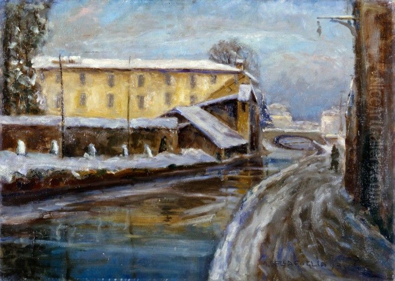 Canal Oil Painting by Mario Della Foglia