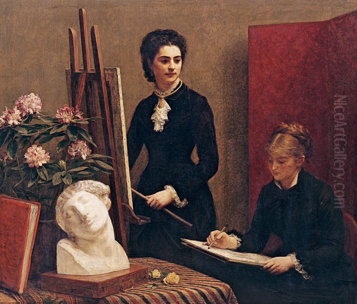 Drawing lesson in the workshop Oil Painting by Henri Fantin-Latour