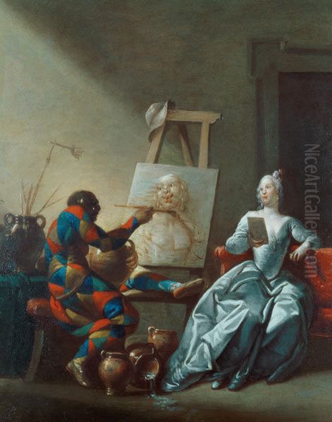 Arlekin-hudoznik Oil Painting by Giovanni Domenico Ferretti
