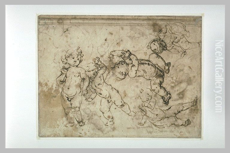 five naked children Oil Painting by Andrea Del Verrocchio