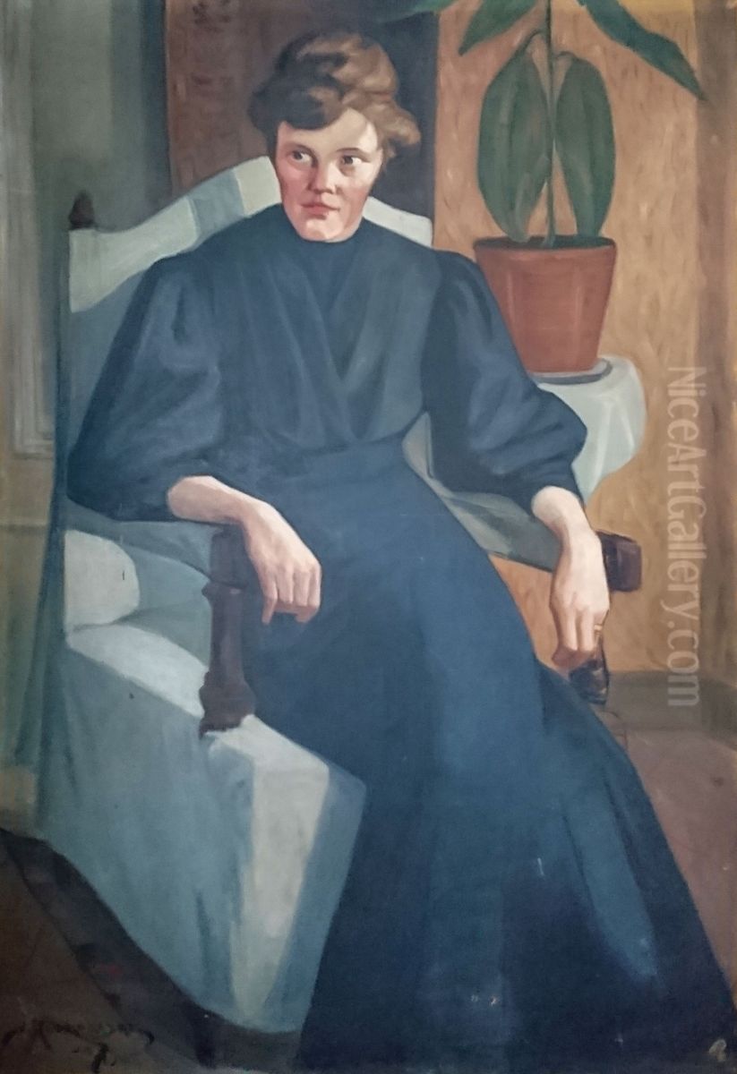 Olga's portrait Oil Painting by Jalmari Ruokokoski