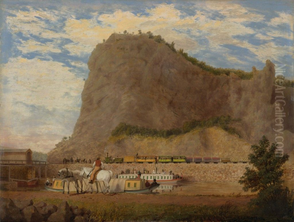 Scene of the Baltimore & Ohio Railroad and the Chesapeake & Ohio Canal at Harpers Ferry, Virginia Oil Painting by George Harvey